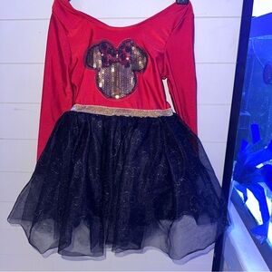 Disney Minnie Mouse Girls Red‎ Black Sequin Tutu Dress Long Sleeve 3T